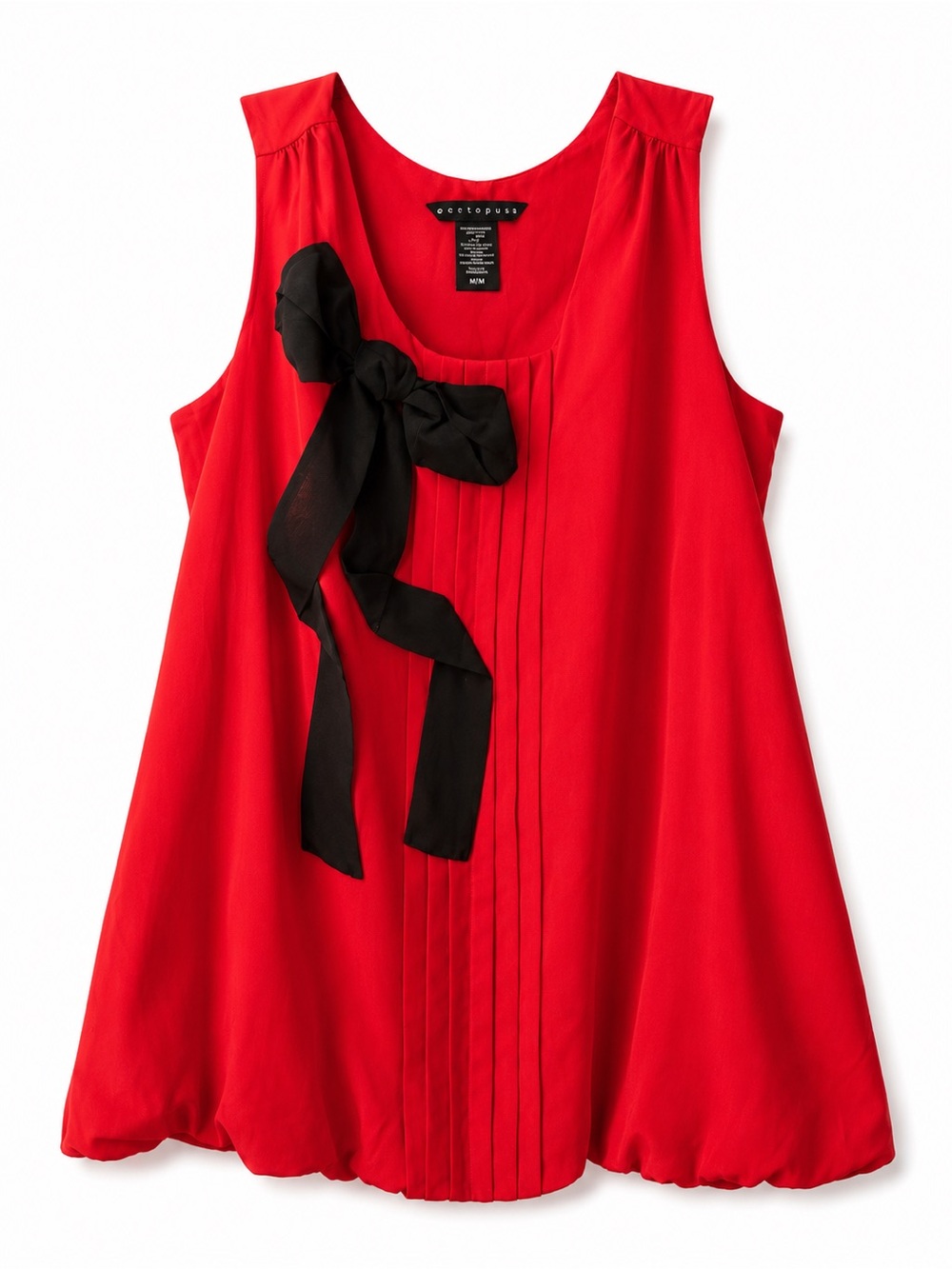 Apostrophe Red Sleeveless Pleated Tunic with Black Bow